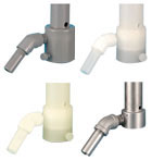 Flo King - BX5000 pump materials of construction CPVC gray - polypro white - PVDF Kynar lower left - stainless steel lower right